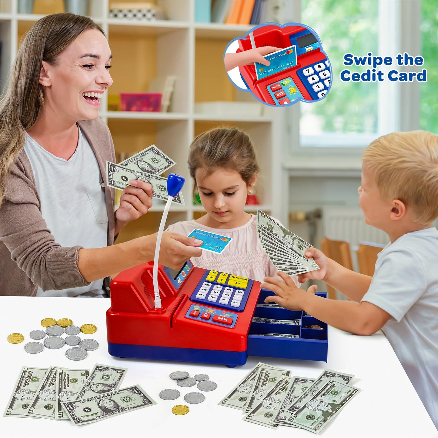 Bstoyder Calculator Cash Register Toy – 120-Piece Grocery Store Playset for Kids Aged 3-8