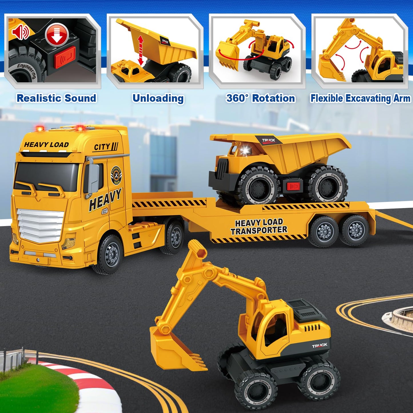 Bstoyder 25-Inch 3-in-1 Toddler Construction Truck with Excavator & Dump Truck
