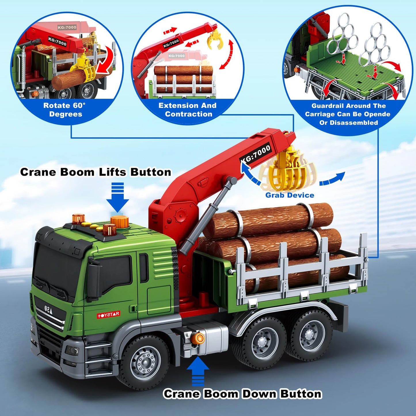 Bstoyder 3-in-1 Toddler Truck Toy – Large Flatbed Farm Truck with Lights & Sounds