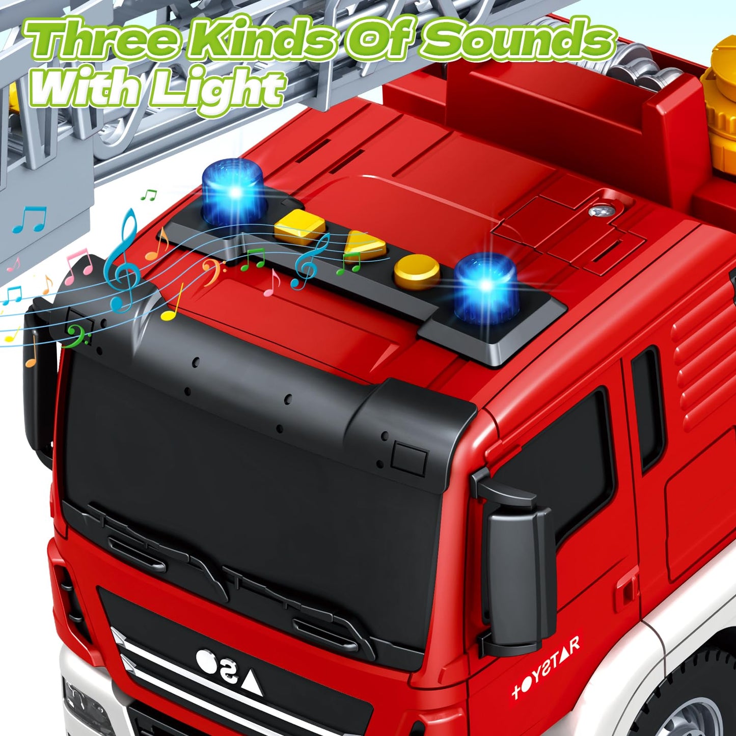 Bstoyder Fire Truck Toy - Friction-Powered 12-Inch Rescue Vehicle with Lights, Water Pump & Extendable Ladder (Ages 3-8)
