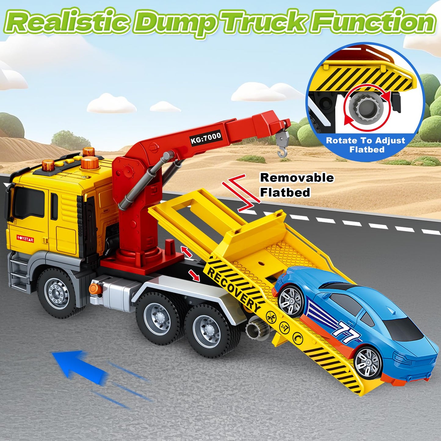 Bstoyder Large Tow Truck Toy for Kids 3–8 | Friction-Powered with Lights & Sounds