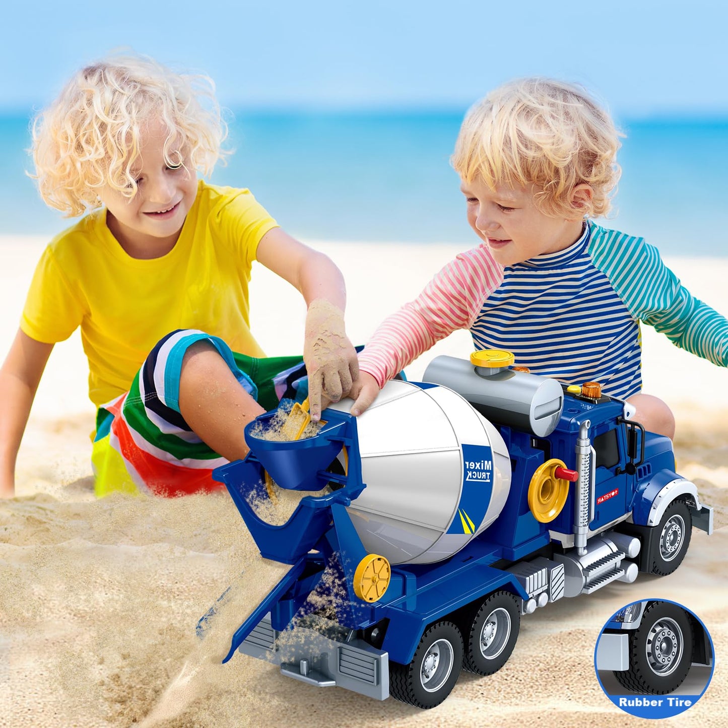 Bstoyder 15-Inch Cement Mixer Truck Toy with Lights & Sounds | Friction-Powered Vehicle for 3–8 Years