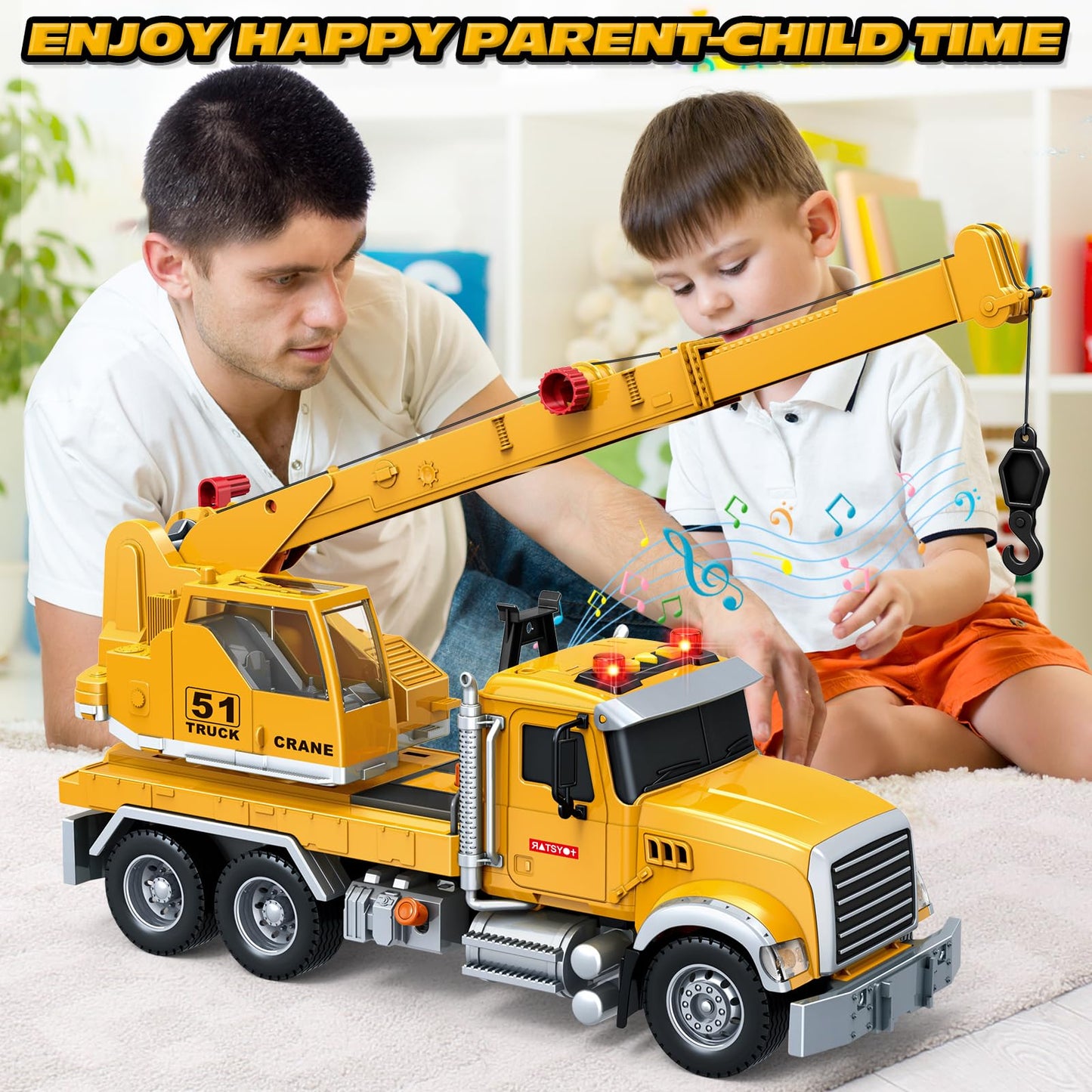 Bstoyder Crane Truck Toy with Lights & Sounds – Friction-Powered 14-Inch Vehicle for Kids 3-8