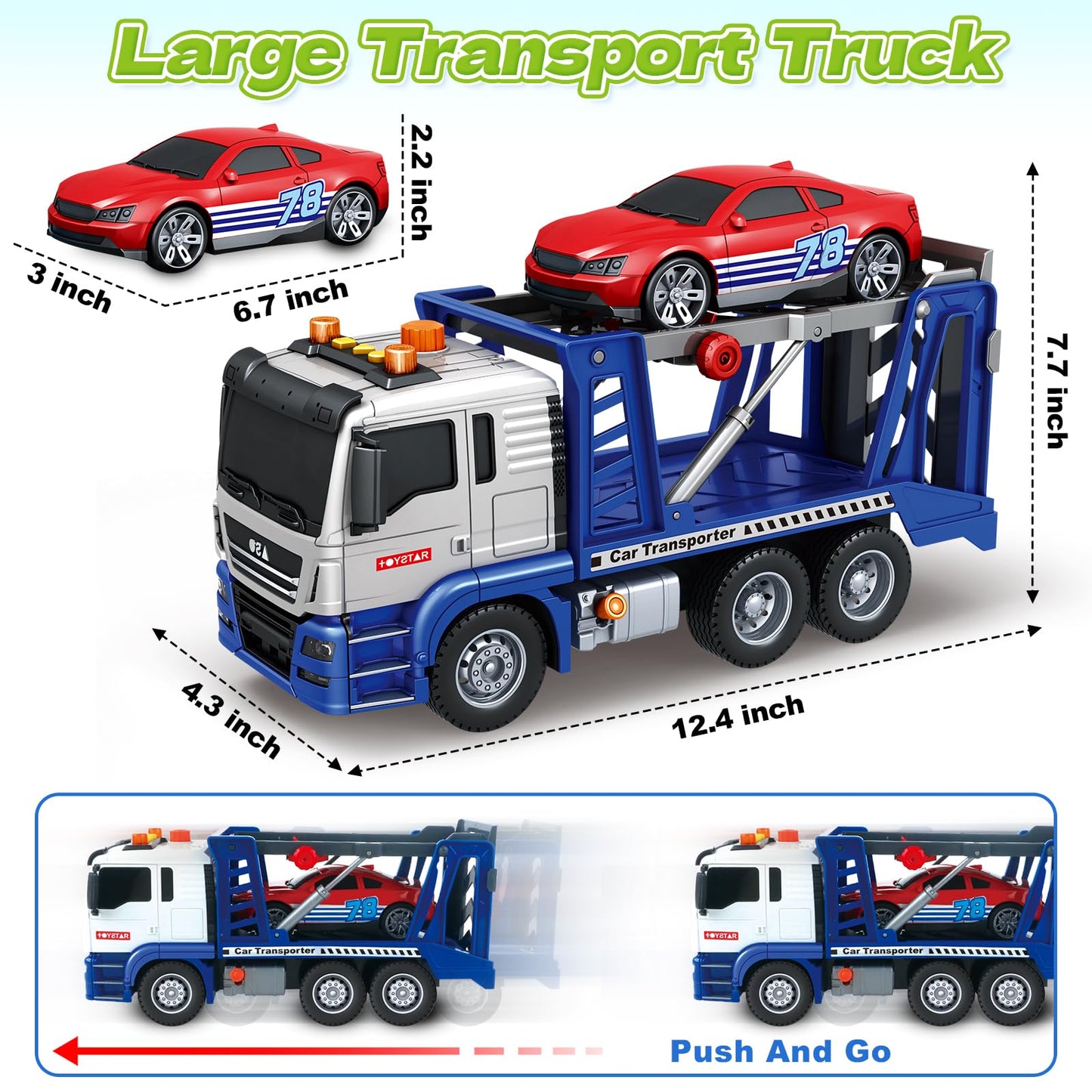 Bstoyder Transport Carrier Truck with Lights & Sounds – Friction-Powered Toy for Kids 3–8