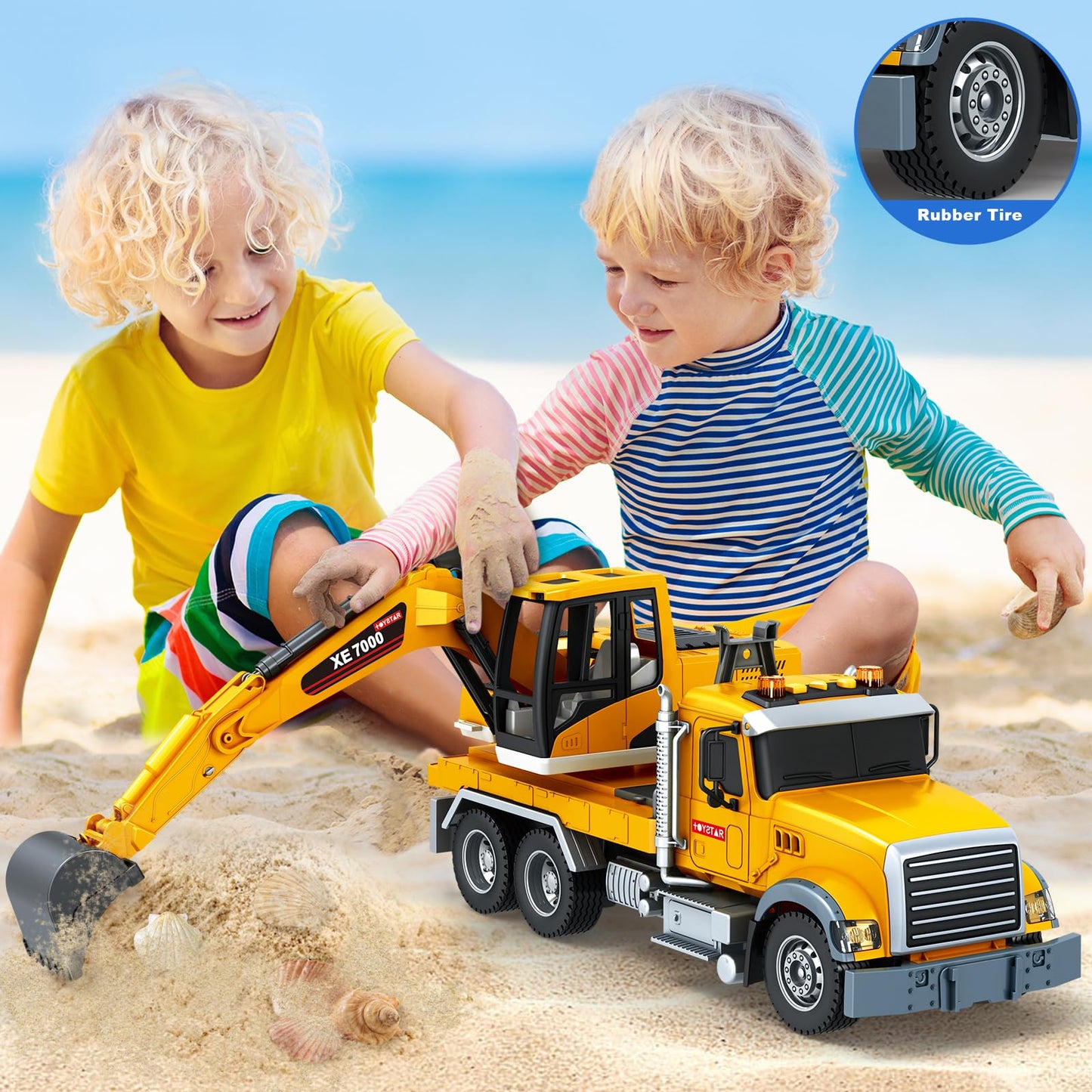 Bstoyder Large Excavator Truck Toy with Lights & Sounds | Friction-Powered for Kids 3–8