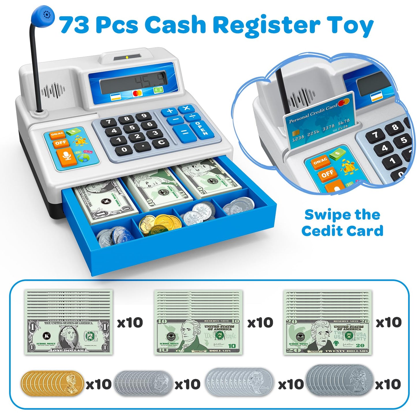 Bstoyder Calculator Cash Register Toy – 103-Piece Grocery Store Playset for Kids Aged 3–8
