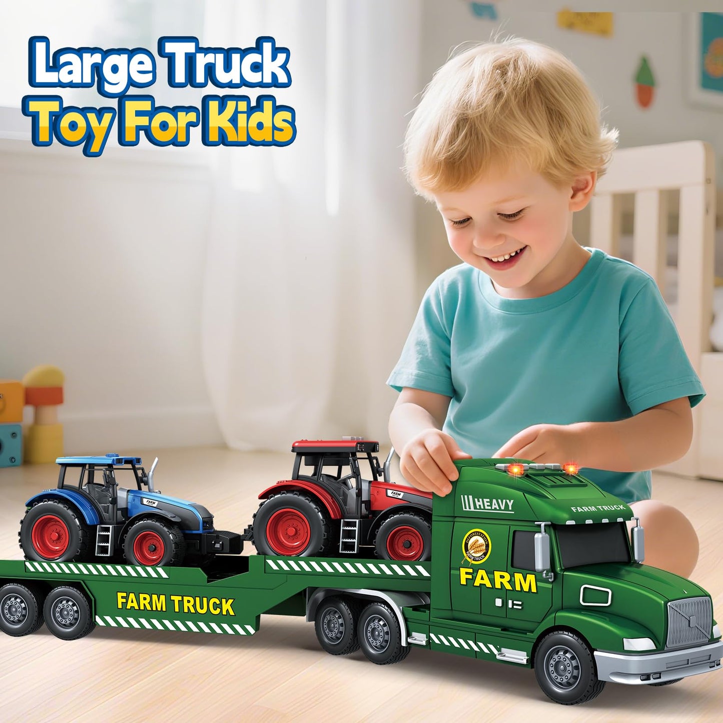 Bstoyder 3-in-1 Toddler Truck Set – 27-Inch Friction Truck with Lights and Sounds