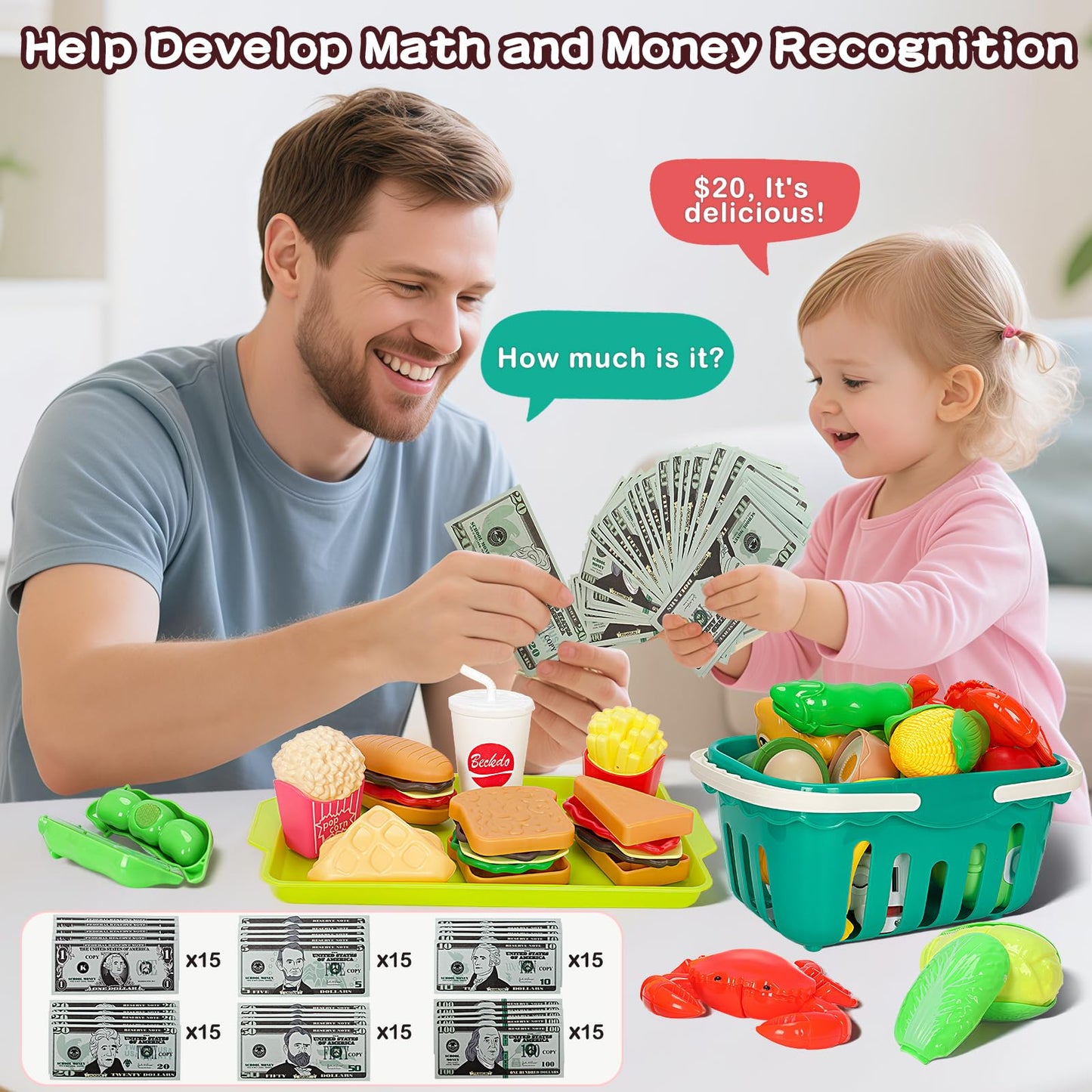 Bstoyder 168-Pcs Kids Play Kitchen Set with Induction Cooktop – Pretend Cooking & Money Play