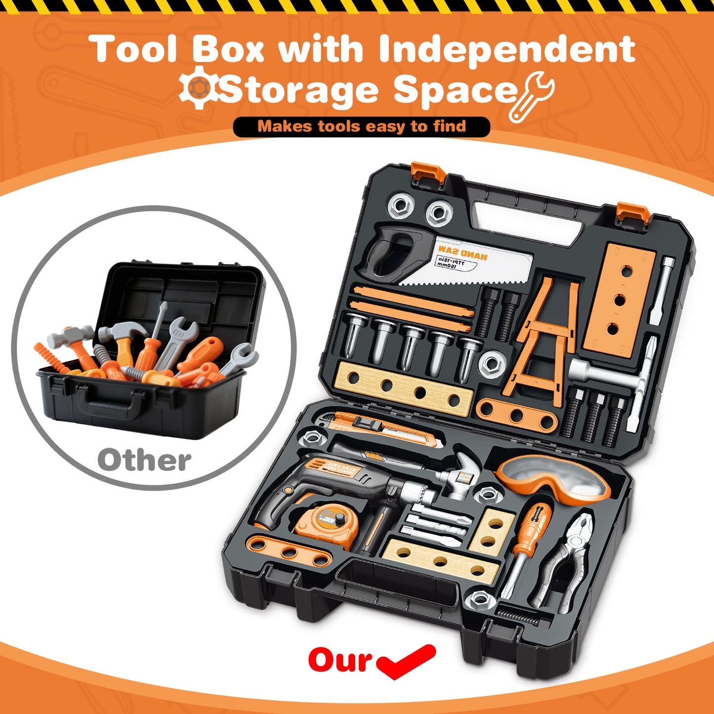 Bstoyder Kids Tool Set – 41 Realistic Tools with Drill & Toolbox for Toddlers