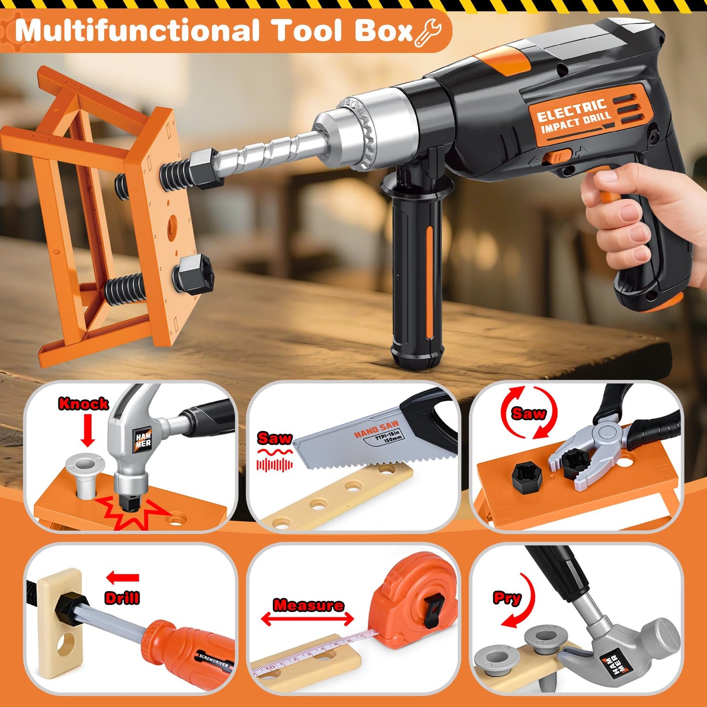 Bstoyder Kids Tool Set – 41 Realistic Tools with Drill & Toolbox for Toddlers