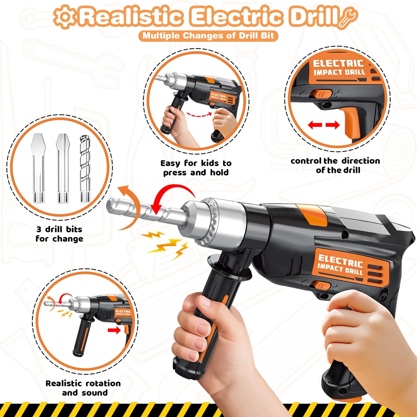 Bstoyder Kids Tool Set – 41 Realistic Tools with Drill & Toolbox for Toddlers
