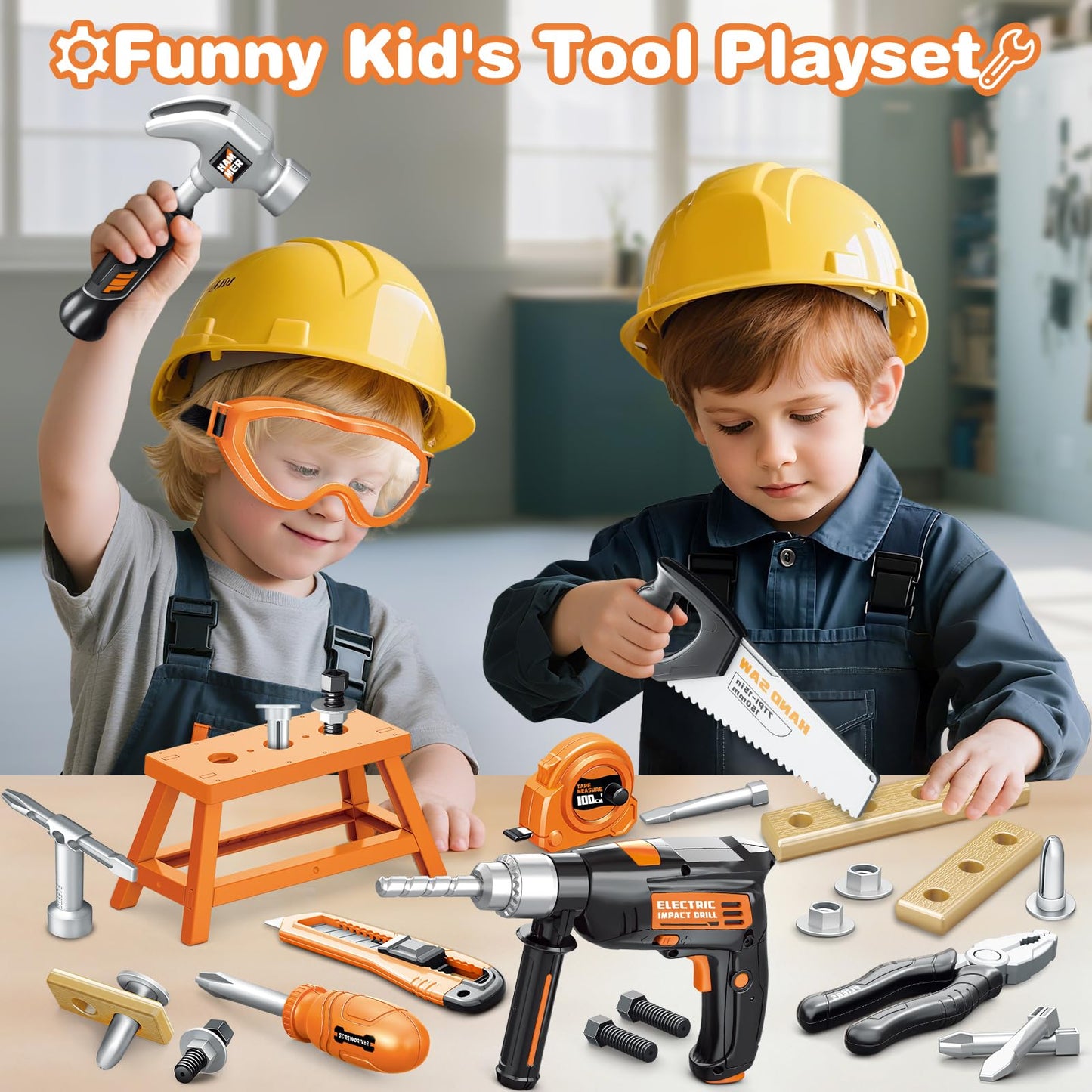 Bstoyder Kids Tool Set – 41 Realistic Tools with Drill & Toolbox for Toddlers