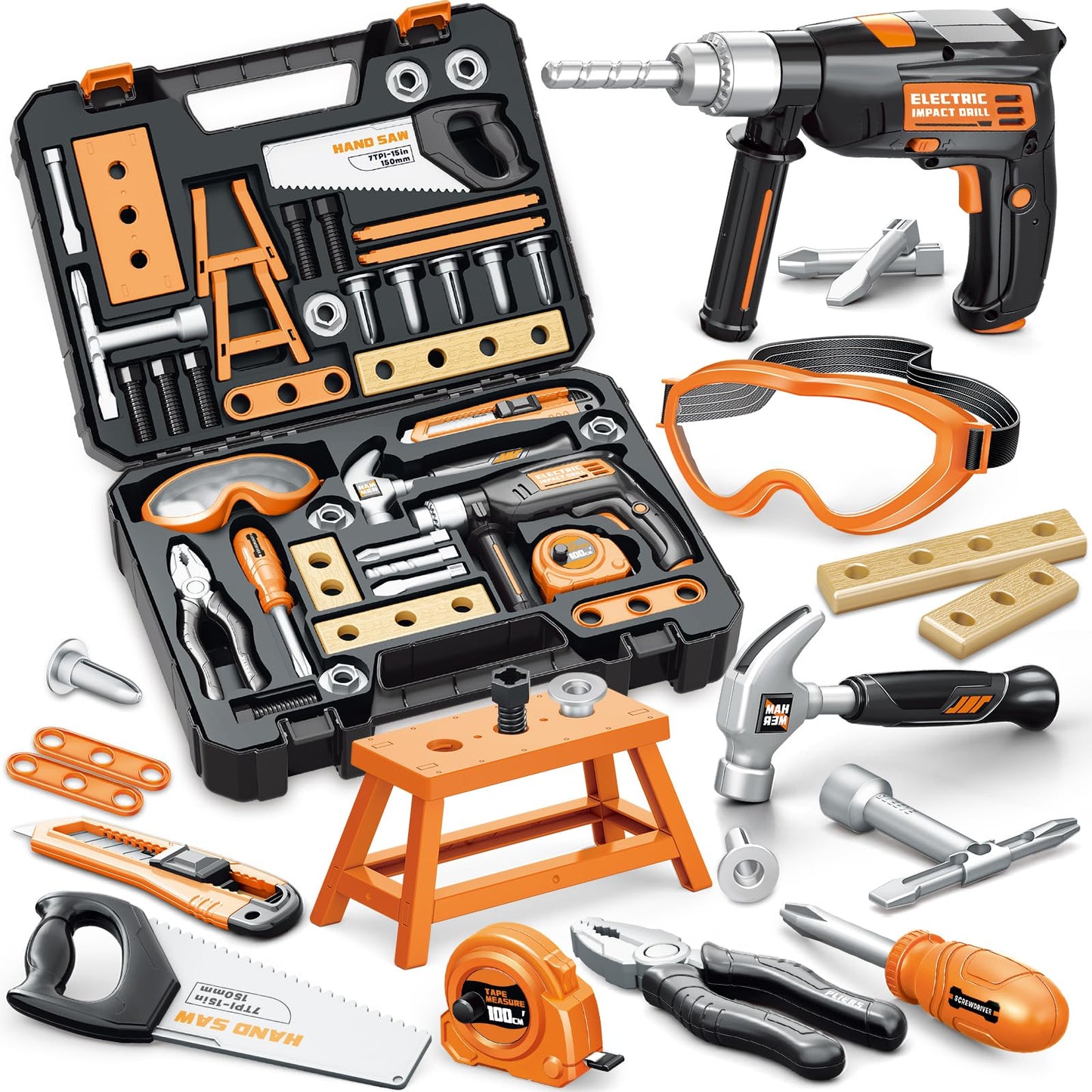 Bstoyder Kids Tool Set – 41 Realistic Tools with Drill & Toolbox for Toddlers