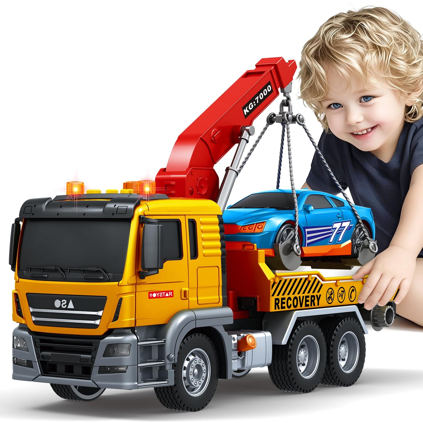 Bstoyder Large Tow Truck Toy for Kids 3–8 | Friction-Powered with Lights & Sounds