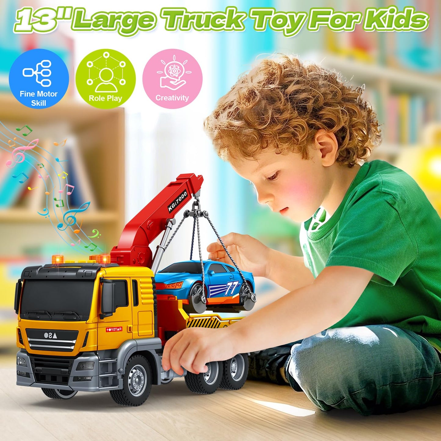 Bstoyder Large Tow Truck Toy for Kids 3–8 | Friction-Powered with Lights & Sounds