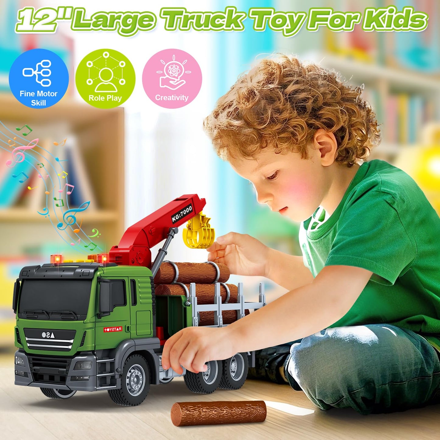 Bstoyder 3-in-1 Toddler Truck Toy – Large Flatbed Farm Truck with Lights & Sounds