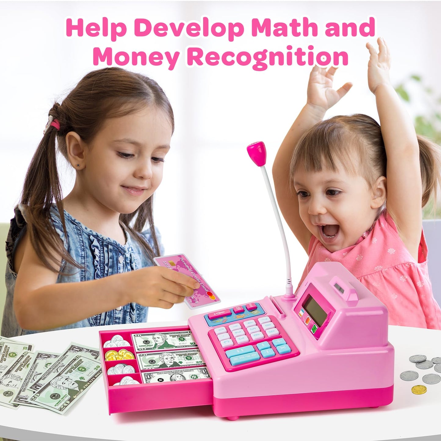 Bstoyder Calculator Cash Register Toy for Kids 3-8 | 103-Pcs Grocery Store Playset