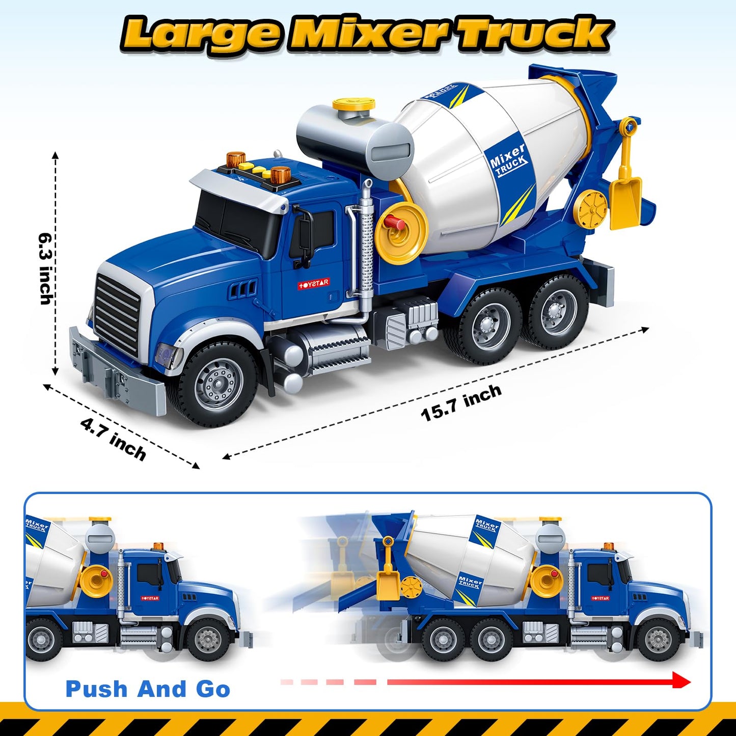 Bstoyder 15-Inch Cement Mixer Truck Toy with Lights & Sounds | Friction-Powered Vehicle for 3–8 Years