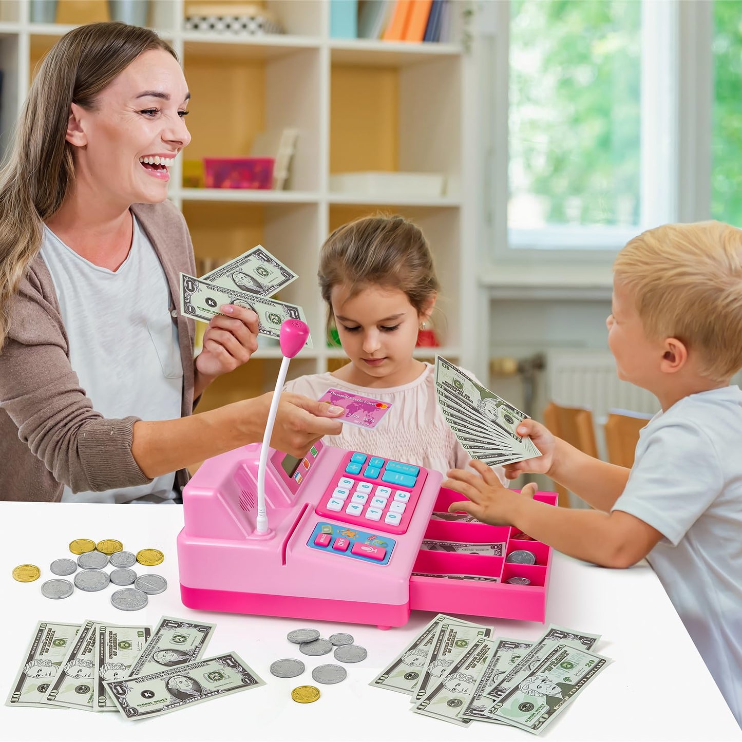 Bstoyder Calculator Cash Register Toy for Kids 3-8 | 103-Pcs Grocery Store Playset