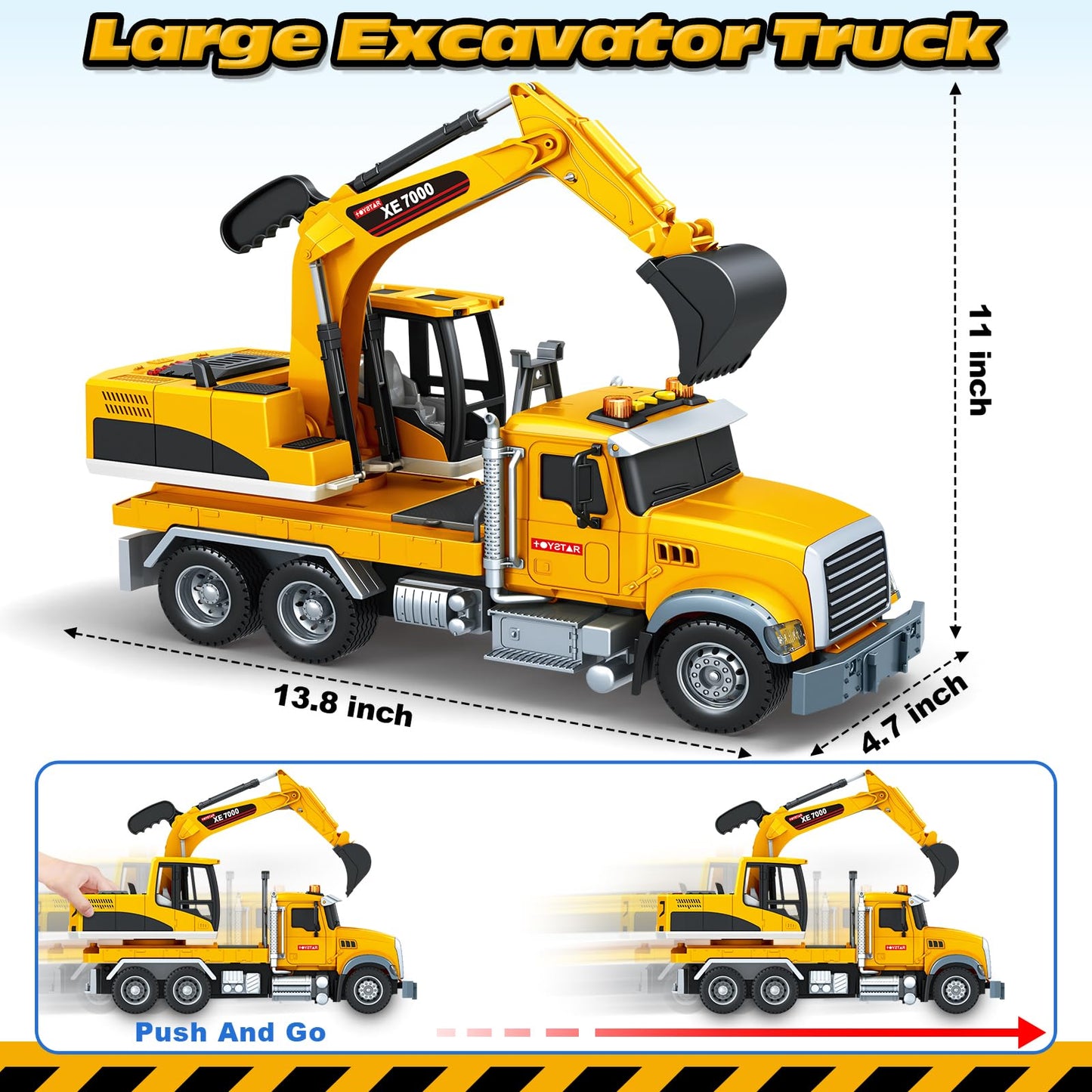 Bstoyder Large Excavator Truck Toy with Lights & Sounds | Friction-Powered for Kids 3–8