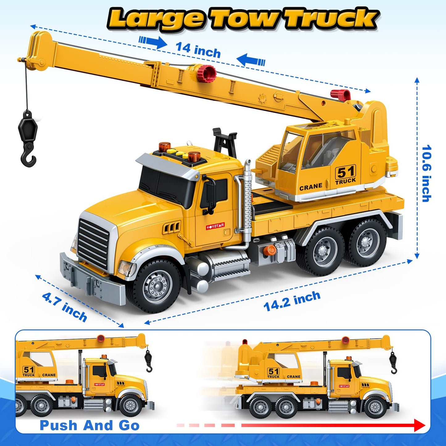 Bstoyder Crane Truck Toy with Lights & Sounds – Friction-Powered 14-Inch Vehicle for Kids 3-8