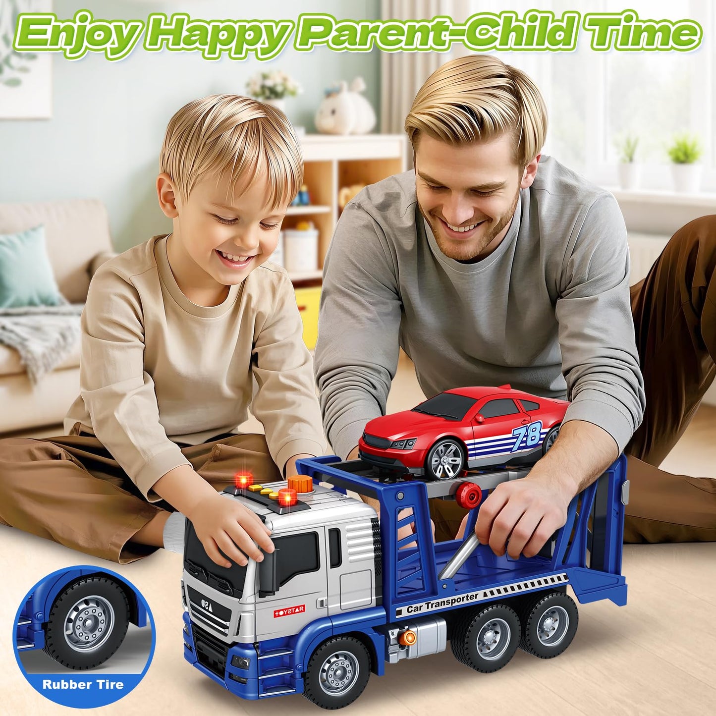 Bstoyder Transport Carrier Truck with Lights & Sounds – Friction-Powered Toy for Kids 3–8