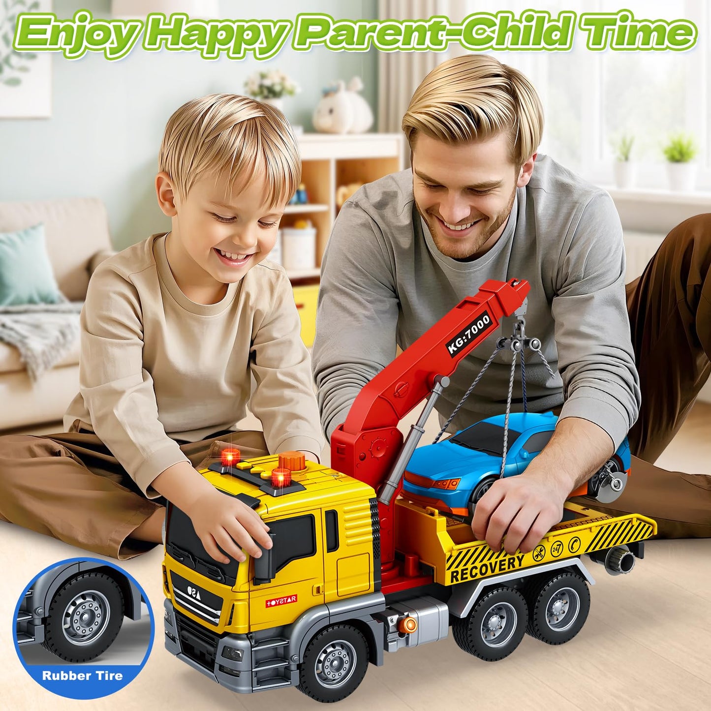 Bstoyder Large Tow Truck Toy for Kids 3–8 | Friction-Powered with Lights & Sounds