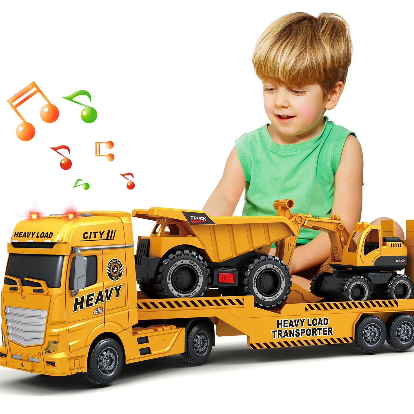 Bstoyder 25-Inch 3-in-1 Toddler Construction Truck with Excavator & Dump Truck