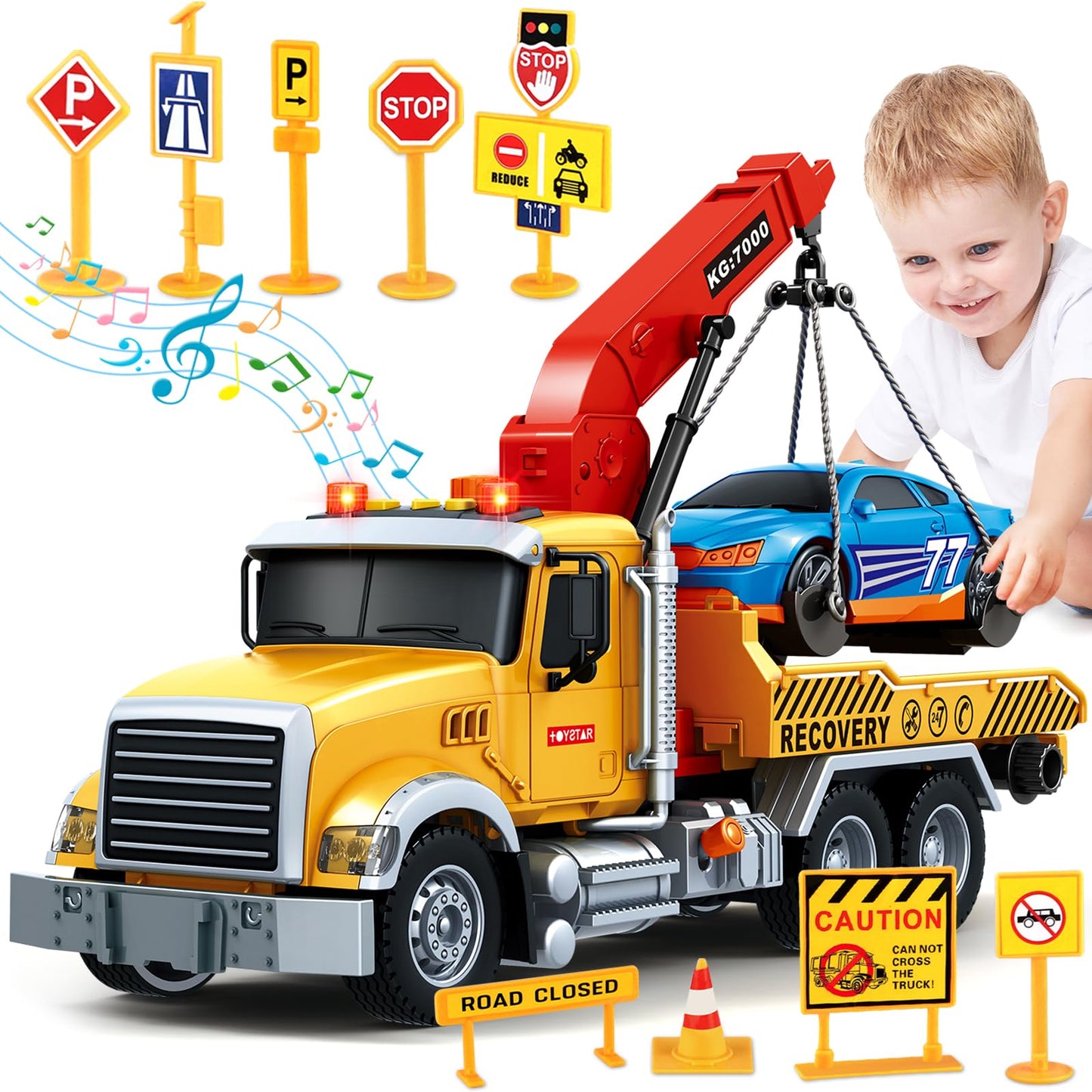 Bstoyder 15-Inch Tow Truck Toy with Crane, Lights & Sounds – Ideal for Kids Aged 3–7