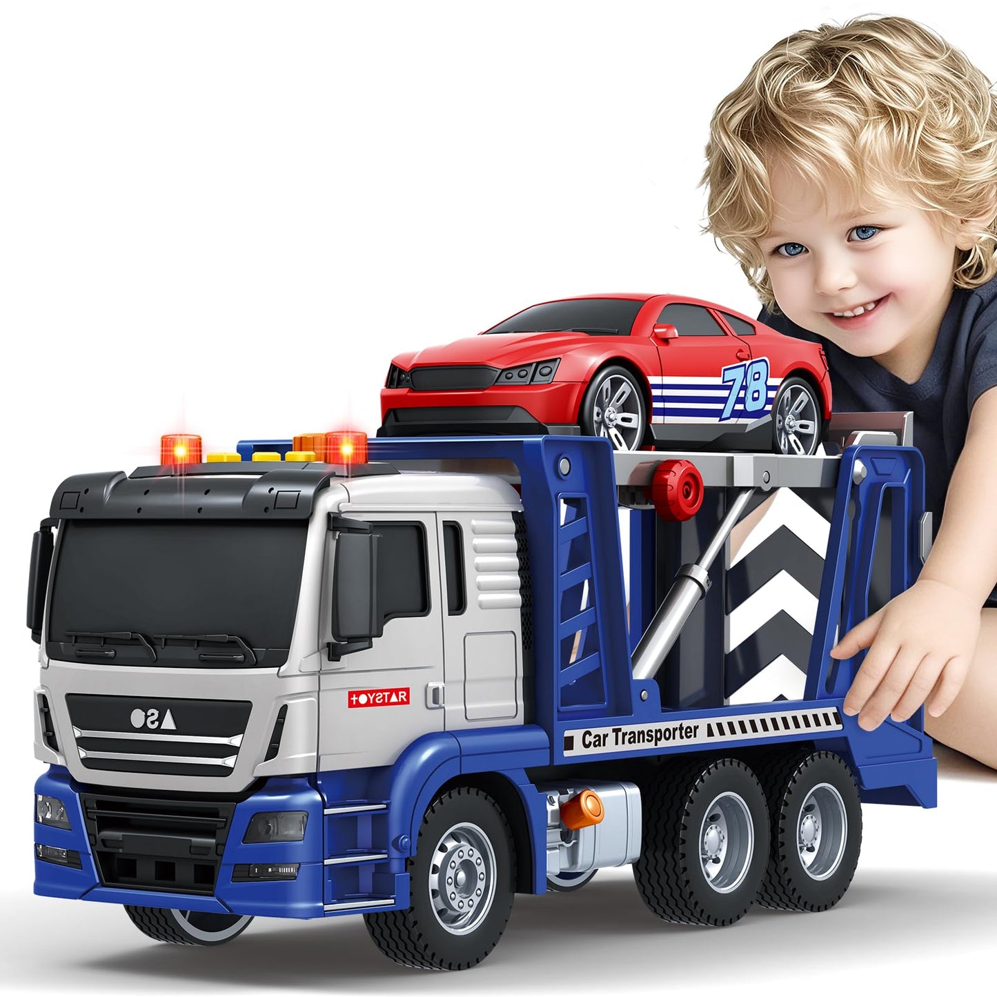 Bstoyder Transport Carrier Truck with Lights & Sounds – Friction-Powered Toy for Kids 3–8