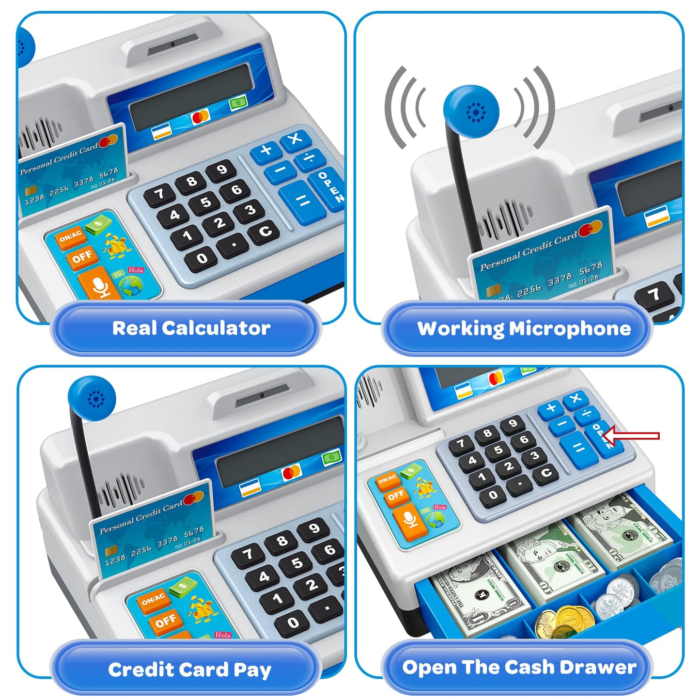 Bstoyder Calculator Cash Register Toy – 103-Piece Grocery Store Playset for Kids Aged 3–8