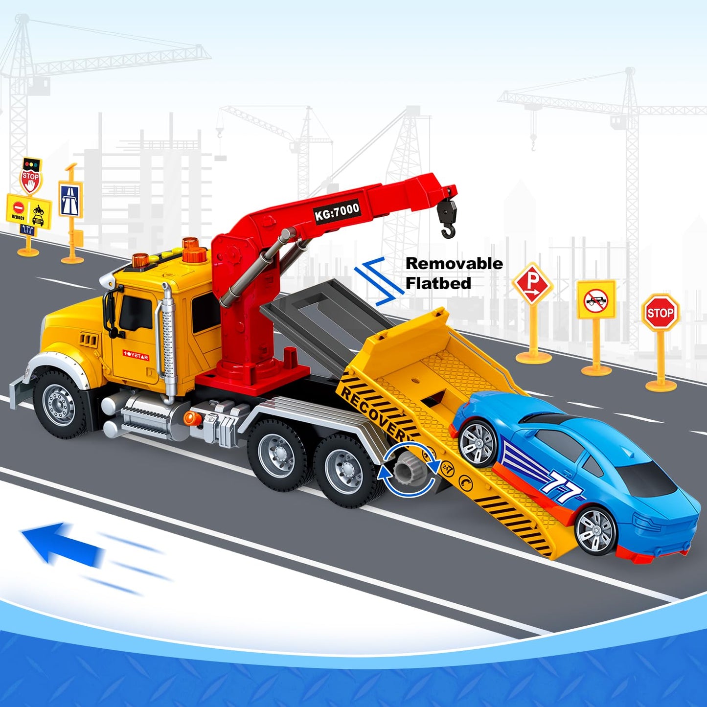 Bstoyder 15-Inch Tow Truck Toy with Crane, Lights & Sounds – Ideal for Kids Aged 3–7