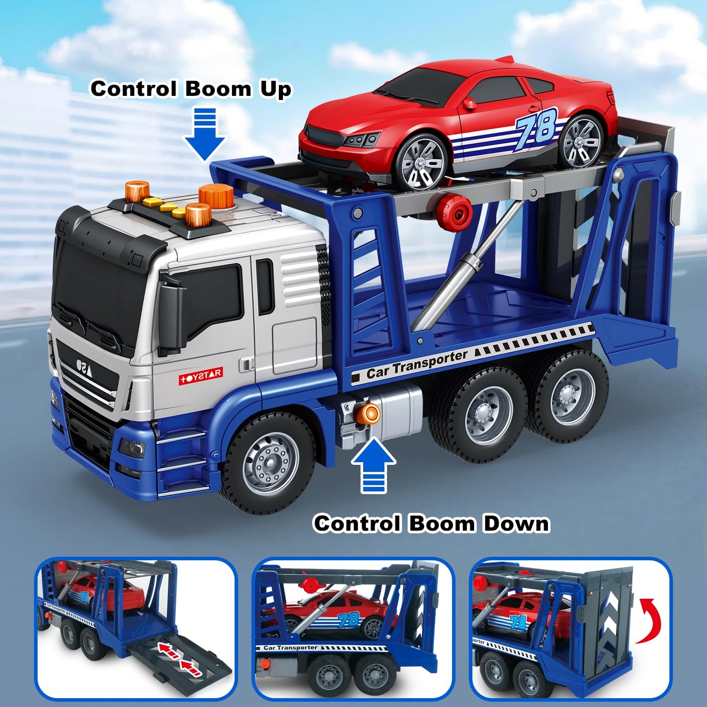 Bstoyder Transport Carrier Truck with Lights & Sounds – Friction-Powered Toy for Kids 3–8