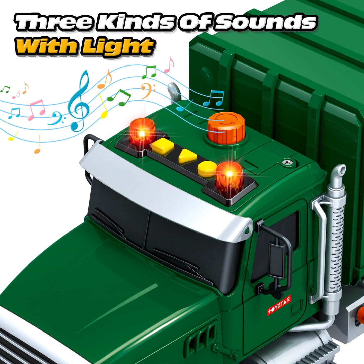 Bstoyder 15-Inch Friction Garbage Truck Toy with Lights & 3 Bins