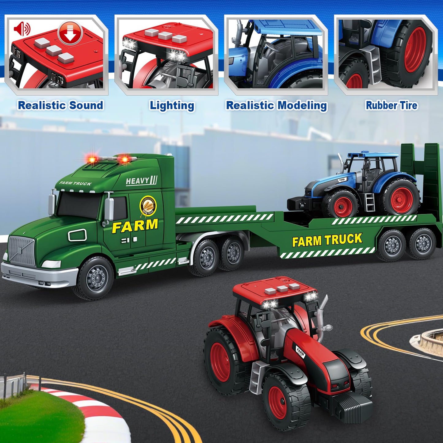 Bstoyder 3-in-1 Toddler Truck Set – 27-Inch Friction Truck with Lights and Sounds