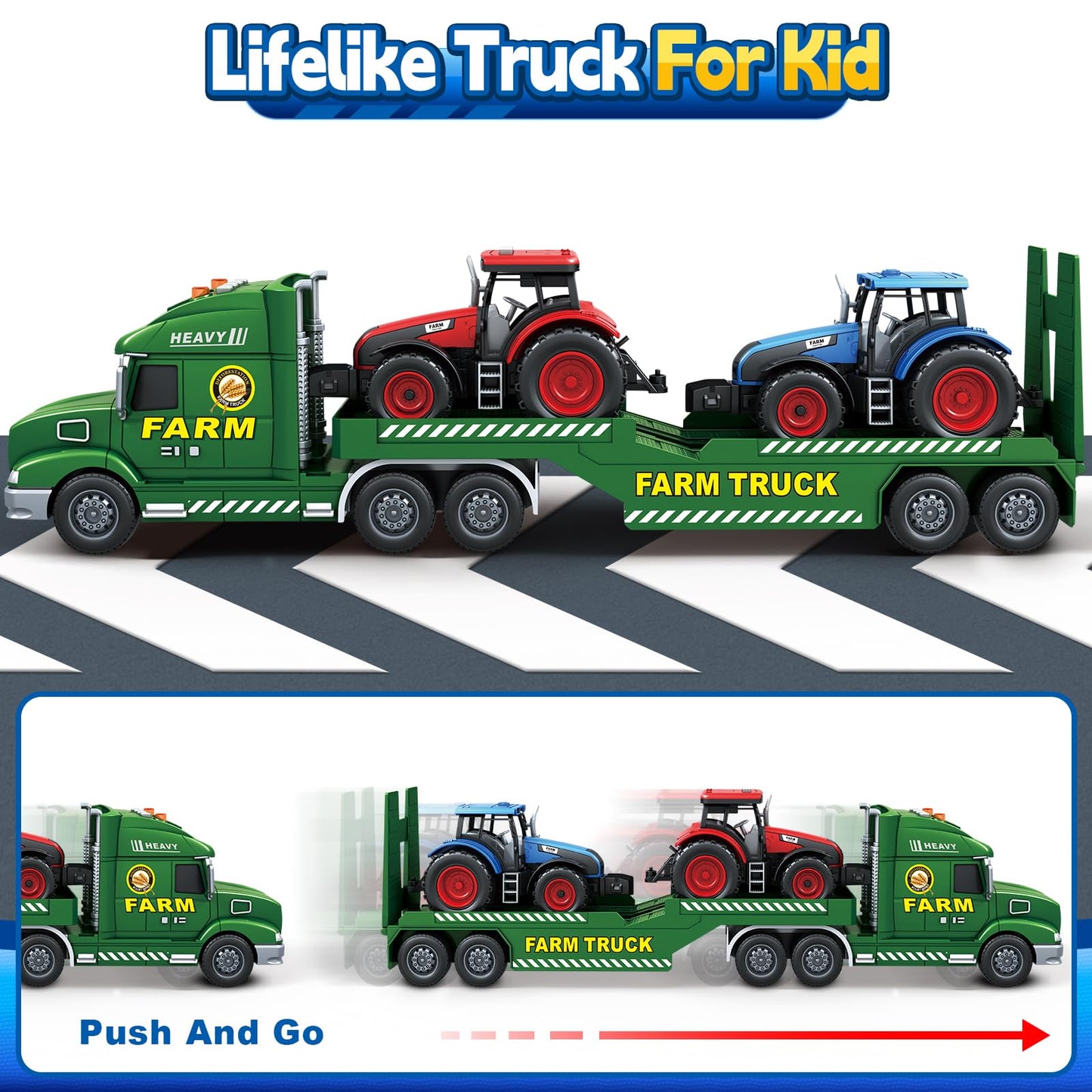 Bstoyder 3-in-1 Toddler Truck Set – 27-Inch Friction Truck with Lights and Sounds
