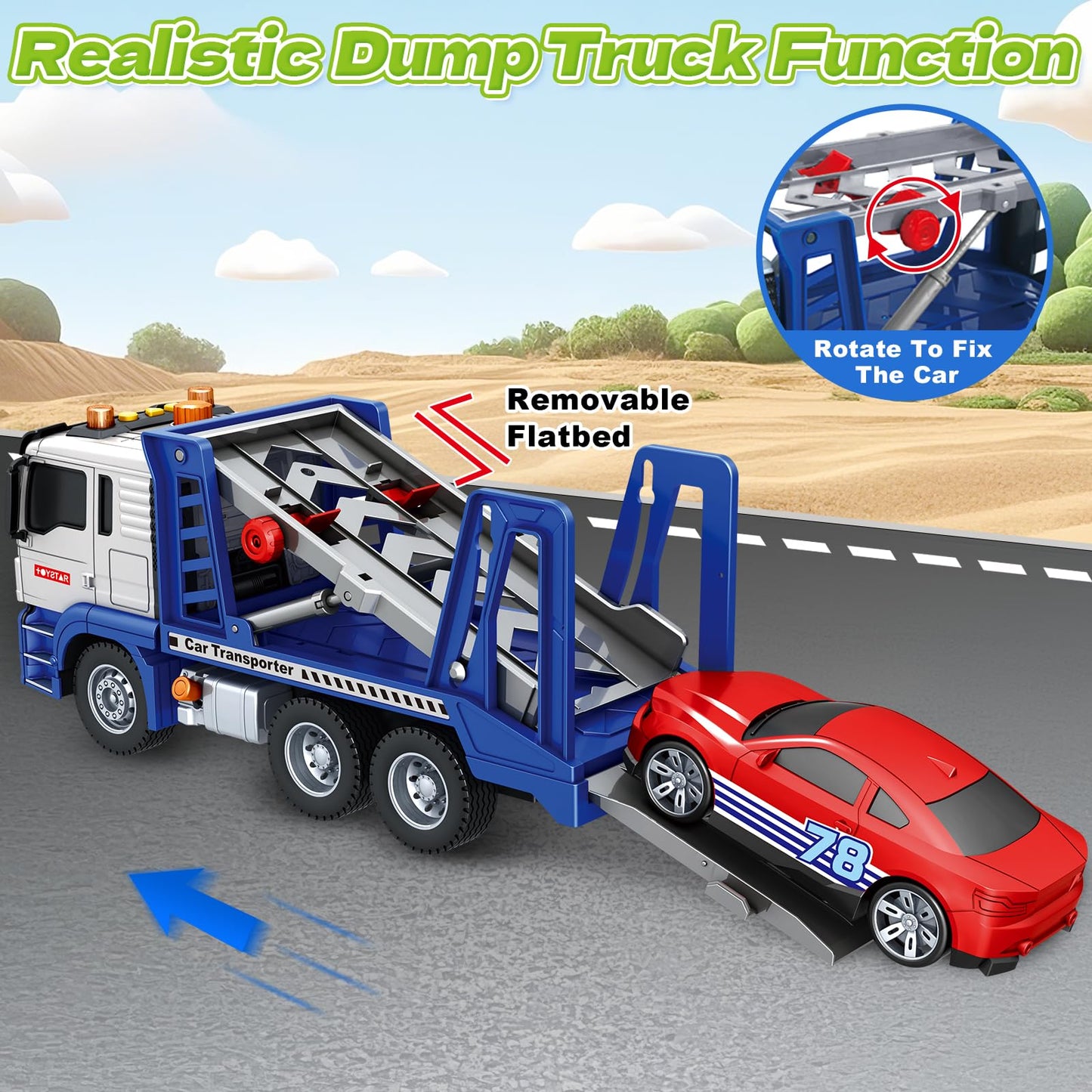 Bstoyder Transport Carrier Truck with Lights & Sounds – Friction-Powered Toy for Kids 3–8