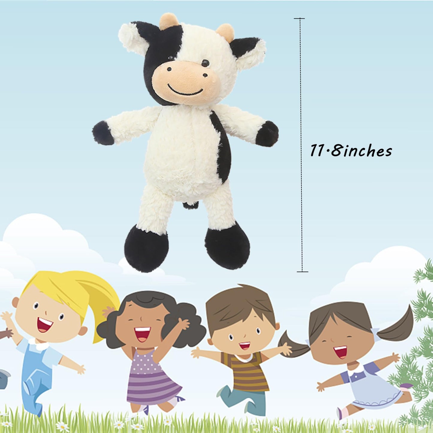 BSVOME 11.8-Inch Cow Plush Toy | Cute Soft Cow Doll for Kids