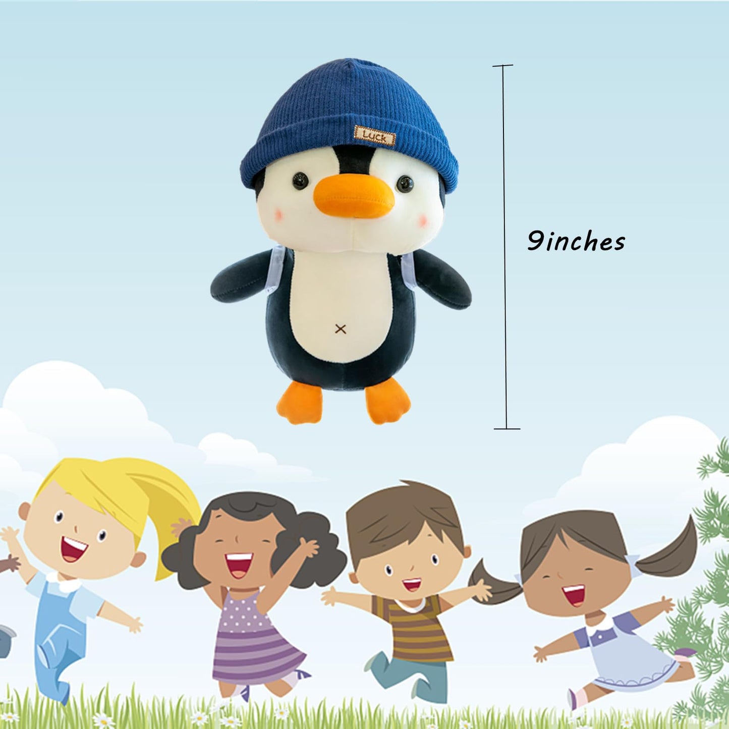 BSVOME 9-Inch Penguin Plush Toy with Hat – Cute Travel Backpack Doll