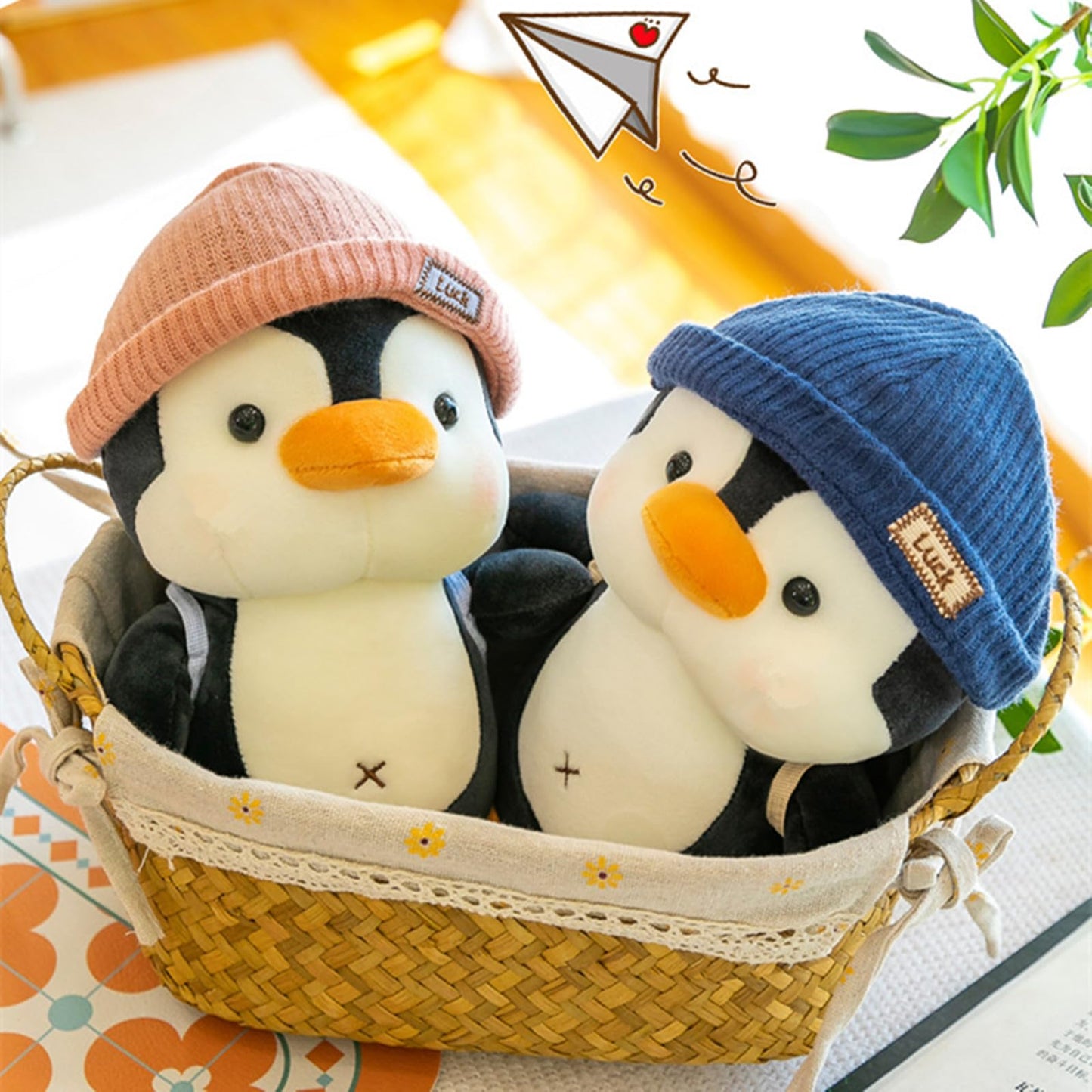 BSVOME 9-Inch Penguin Plush Toy with Hat – Cute Travel Backpack Doll