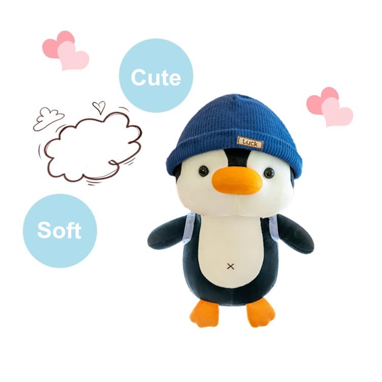 BSVOME 9-Inch Penguin Plush Toy with Hat – Cute Travel Backpack Doll