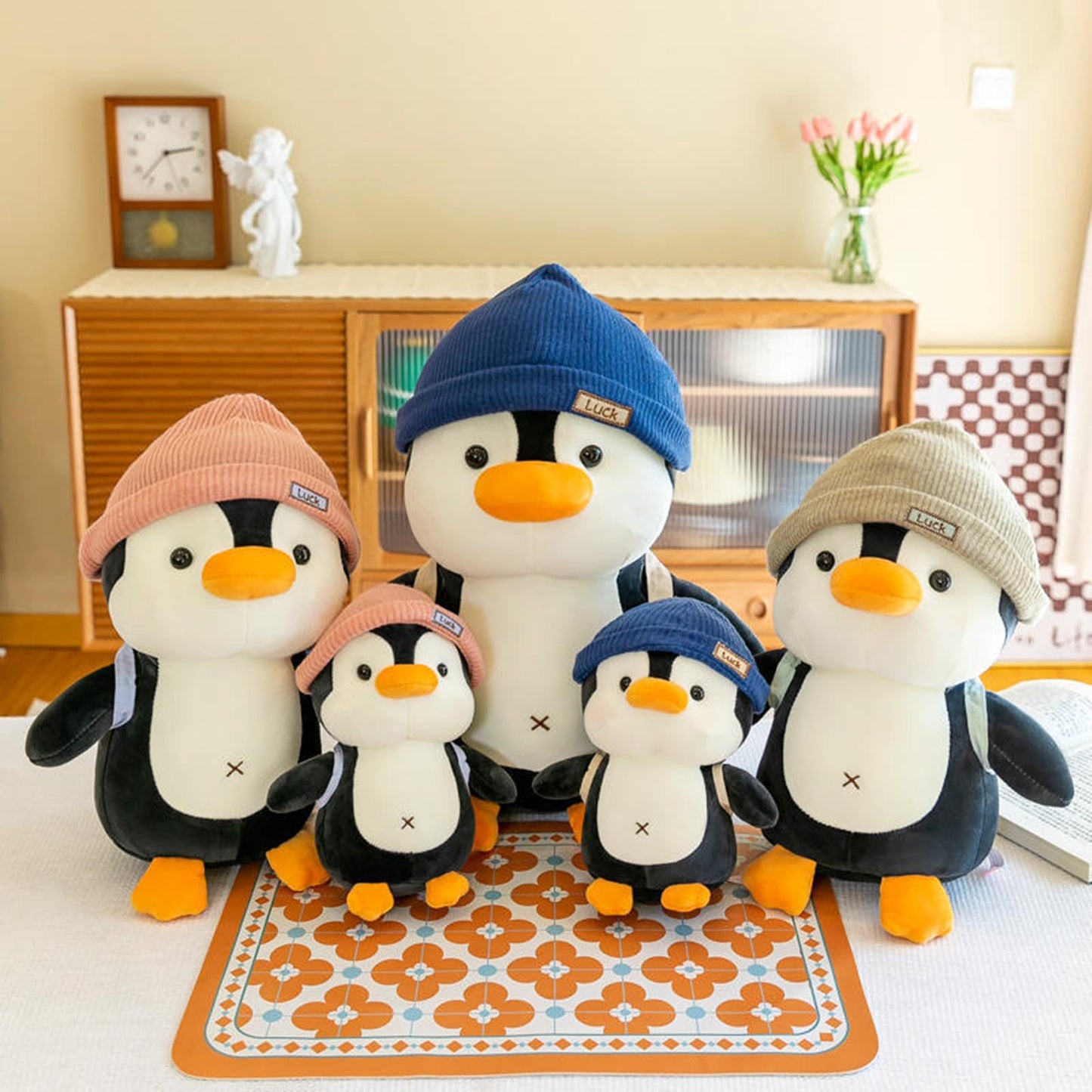 BSVOME 9-Inch Penguin Plush Toy with Hat – Cute Travel Backpack Doll