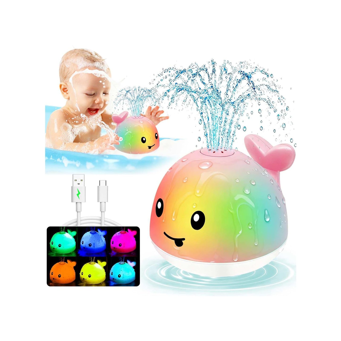 BSVZAIYN Whale Bath Toy Sprinkler — Auto Water Spray & Lights for Babies 6–36 Months
