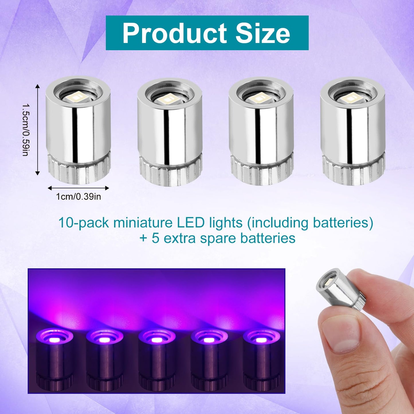 BTFO 10pcs Miniature LED Spot Lights – Battery-Operated Dollhouse & Craft Lights (Purple)