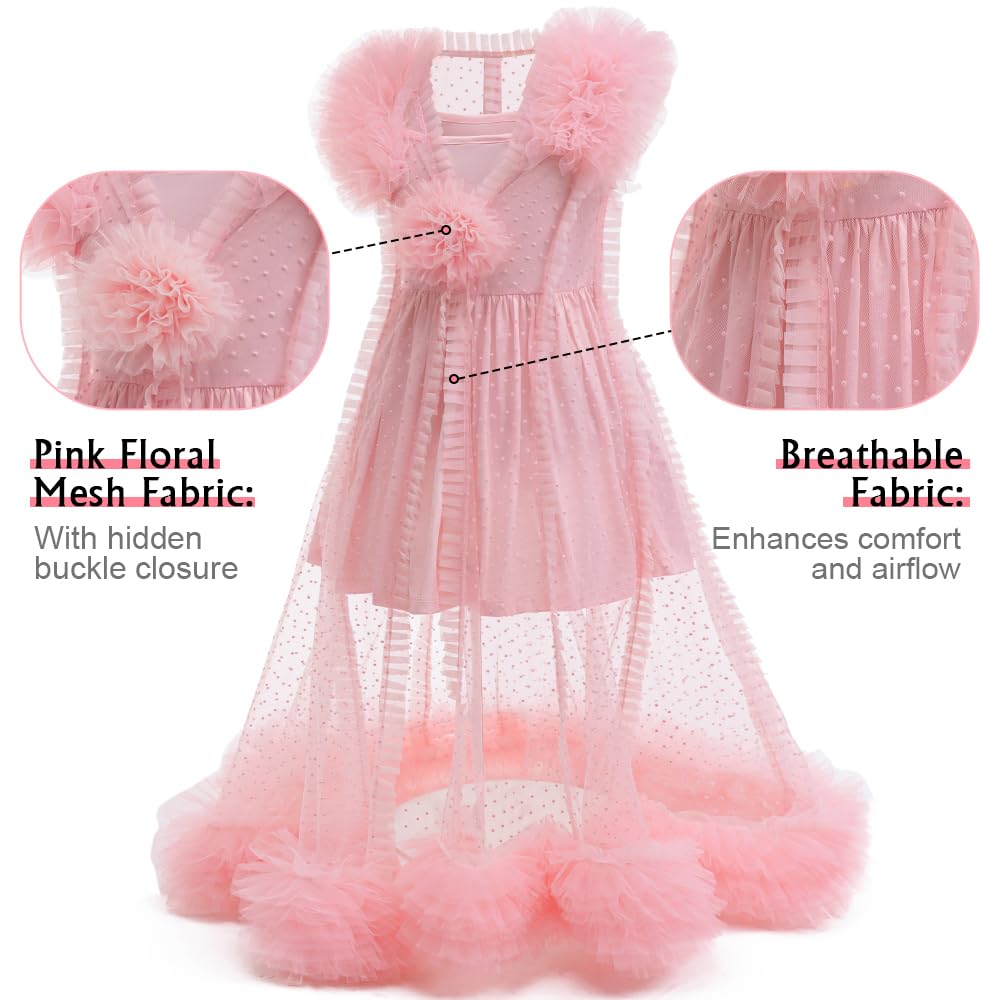 Btonai Pink Witch Costume for Girls - 2-Piece Pajama Set with Mesh Gown