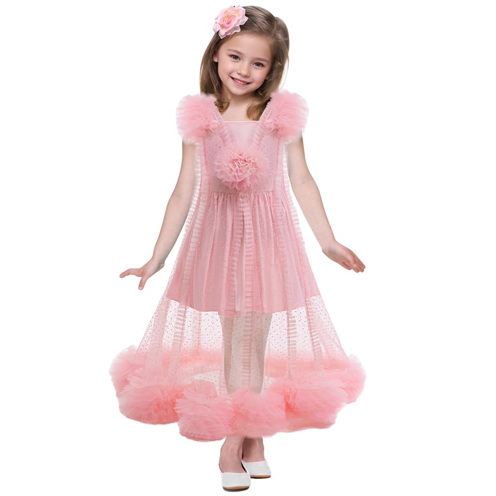 Btonai Pink Witch Costume for Girls - 2-Piece Pajama Set with Mesh Gown