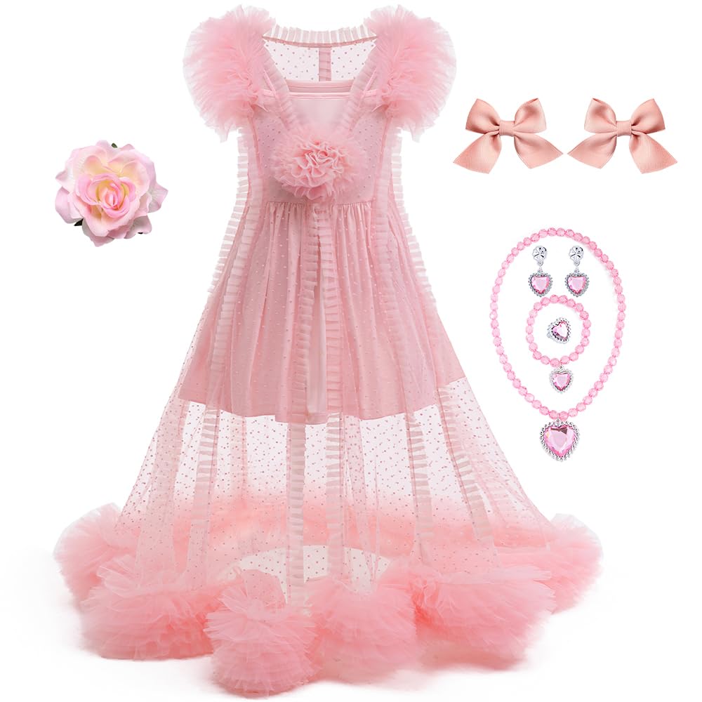 Btonai Pink Witch Costume for Girls - 2-Piece Pajama Set with Mesh Gown