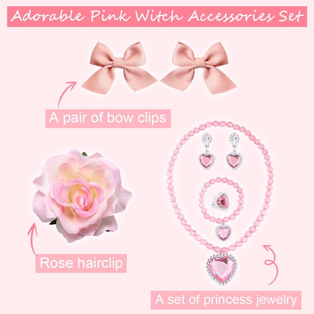 Btonai Pink Witch Costume for Girls - 2-Piece Pajama Set with Mesh Gown