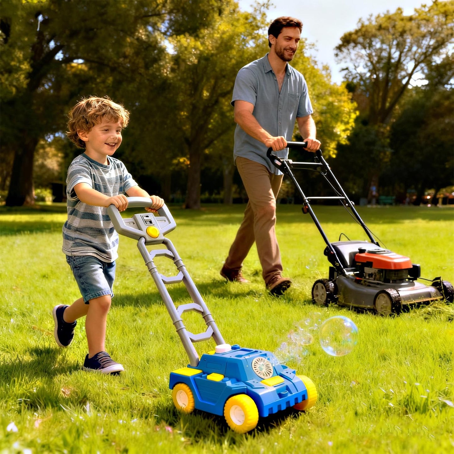 Bttyu Bubble Lawn Mower for Toddlers – Plug-In or Battery Bubble Machine for Pretend Play