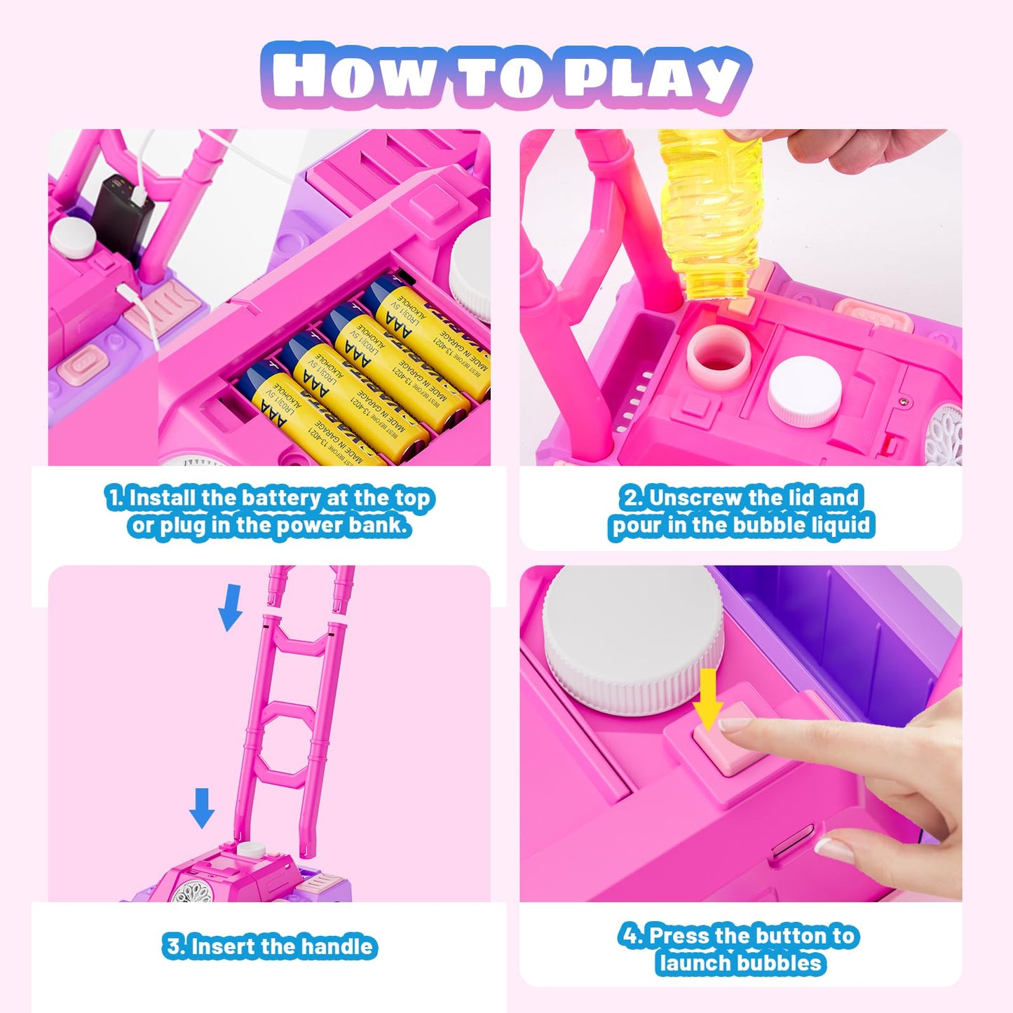Bttyu Bubble Lawn Mower for Toddlers – Plug-In or Battery Bubble Machine for Pretend Play